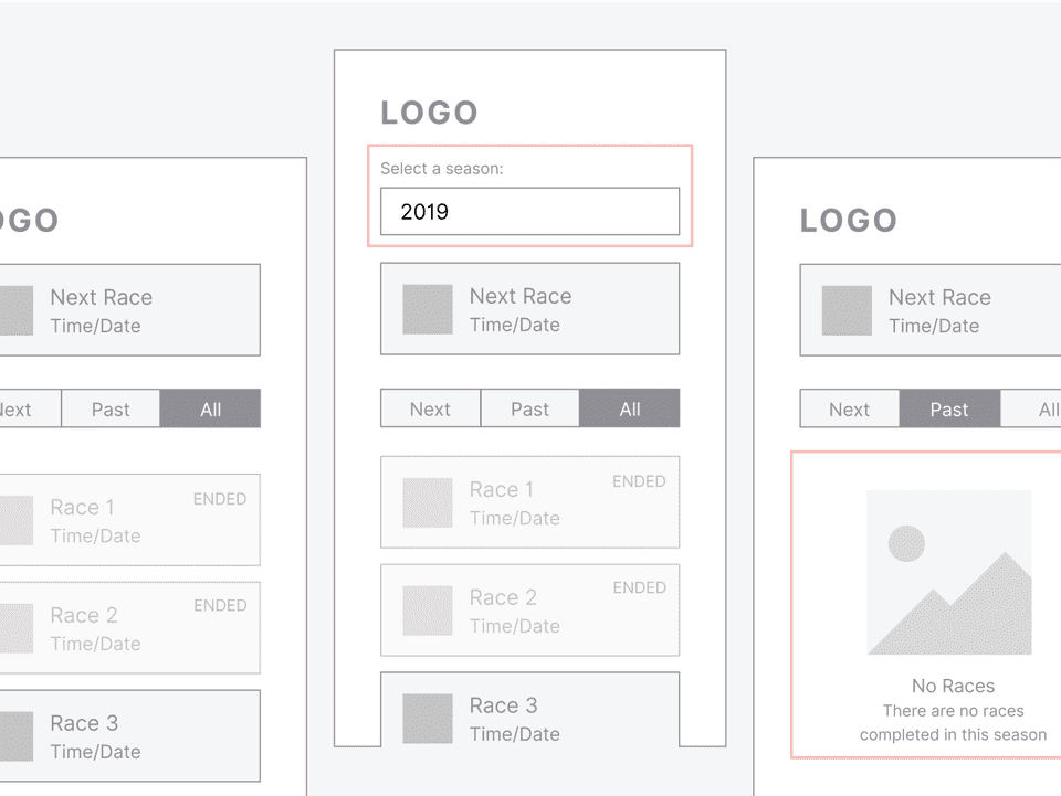 Race Times wireframes